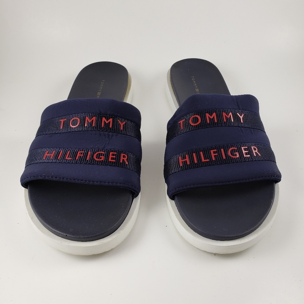 Tommy Hilifiger Navy Spellout Slides Sandals